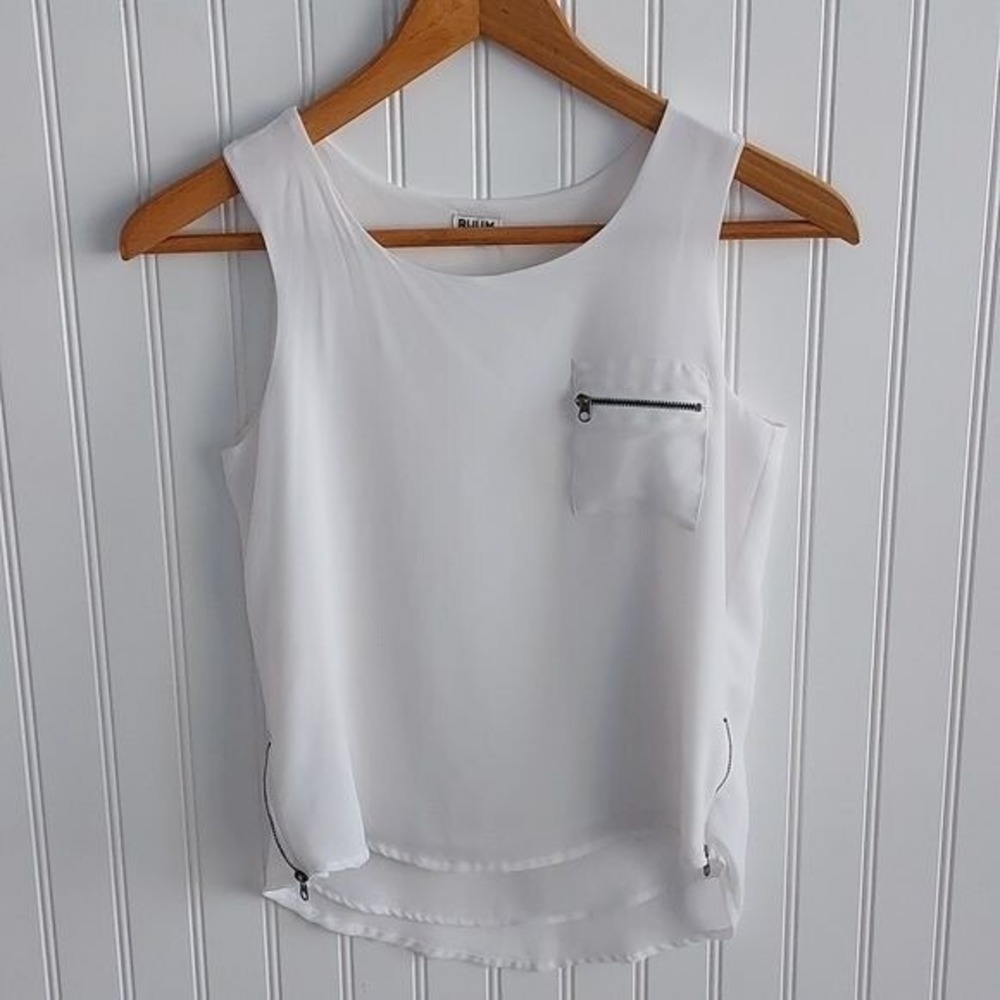 Girls White Sleeveless High-Low Zipper Pocket Tank Top XL 14 Chic Dressy Layer